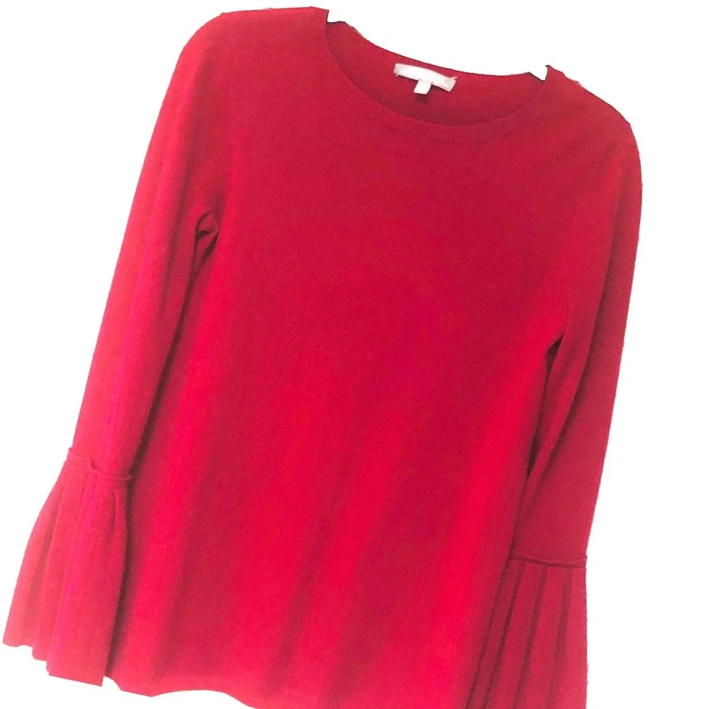 Neiman Marcus Red Cashmere Pullover Sweater Old Money Lux Bell Sleeves Women's S